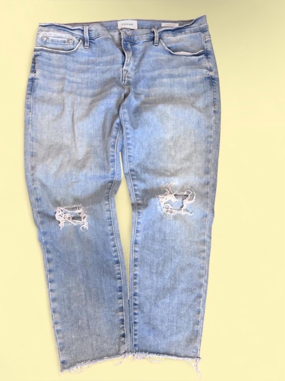 Frame Denim Light Blue Distressed Ankle Jeans